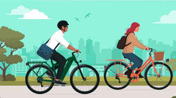 Zeichnung von zwei E-Bike fahrenden Menschen