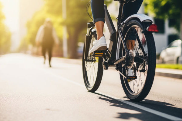 Frau fährt auf einem E-Bike